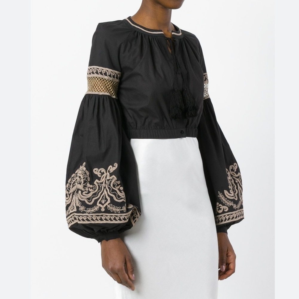 Wandering Cropped Evening Jacket Puff Sleeves Embellished Ribbons NWT
